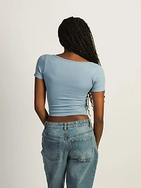 HARLOW SQUARENECK SEAMLESS TEE - BLUEBERRY CLEARANCE