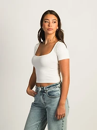 T-SHIRT COL CARRÉ SANS COUTURE HARLOW - BLANC CASSÉ