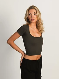 T-SHIRT COL CARRÉ HARLOW SEAMLESS -CHARCOAL