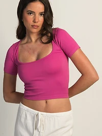 HARLOW SQUARENECK SEAMLESS TEE - FUSCHIA