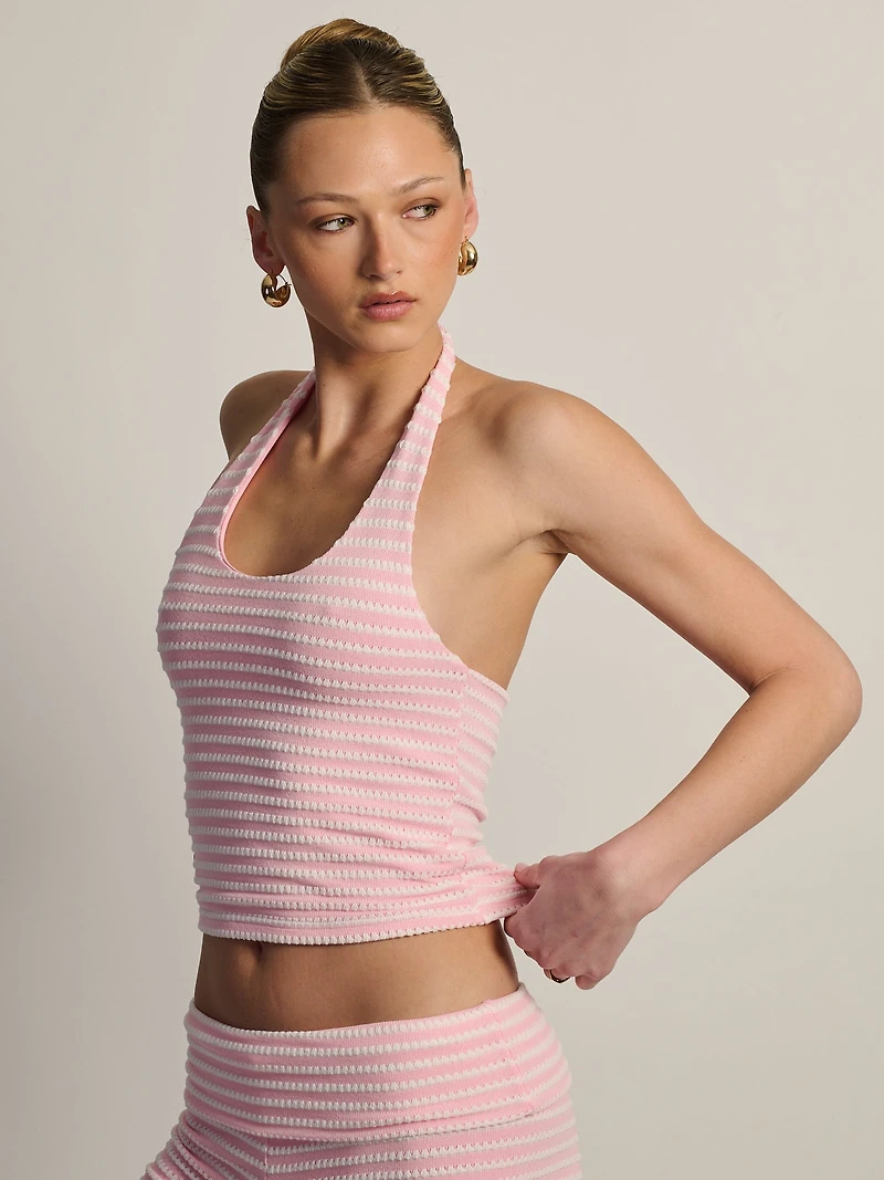 HARLOW MELANI HALTER TOP - PINK/WHITE