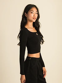 HARLOW PENNY KEYHOLE LONG SLEEVE TEE - BLACK CLEARANCE