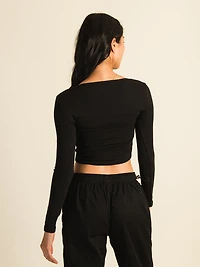 HARLOW PENNY KEYHOLE LONG SLEEVE TEE - BLACK CLEARANCE