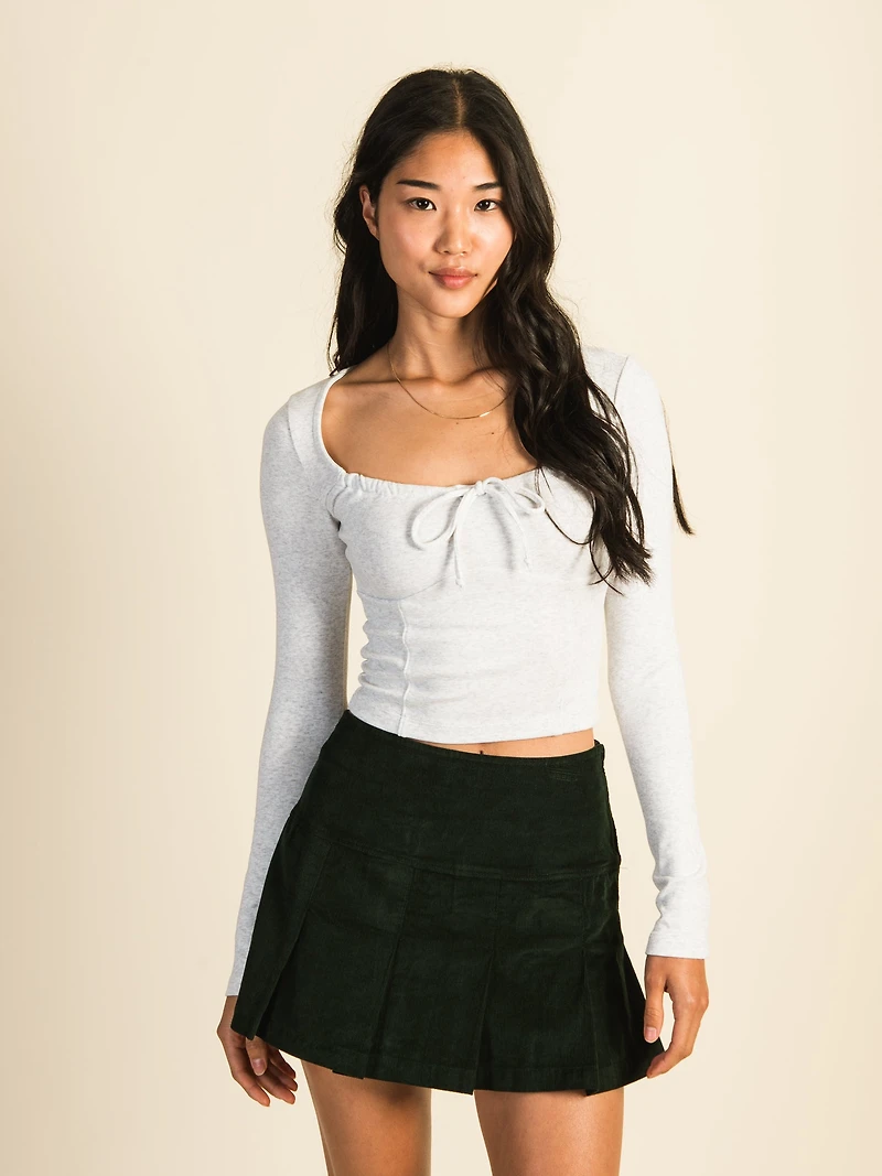 HARLOW MAE LONG SLEEVE MELANGE TEE - HEATHER GREY CLEARANCE