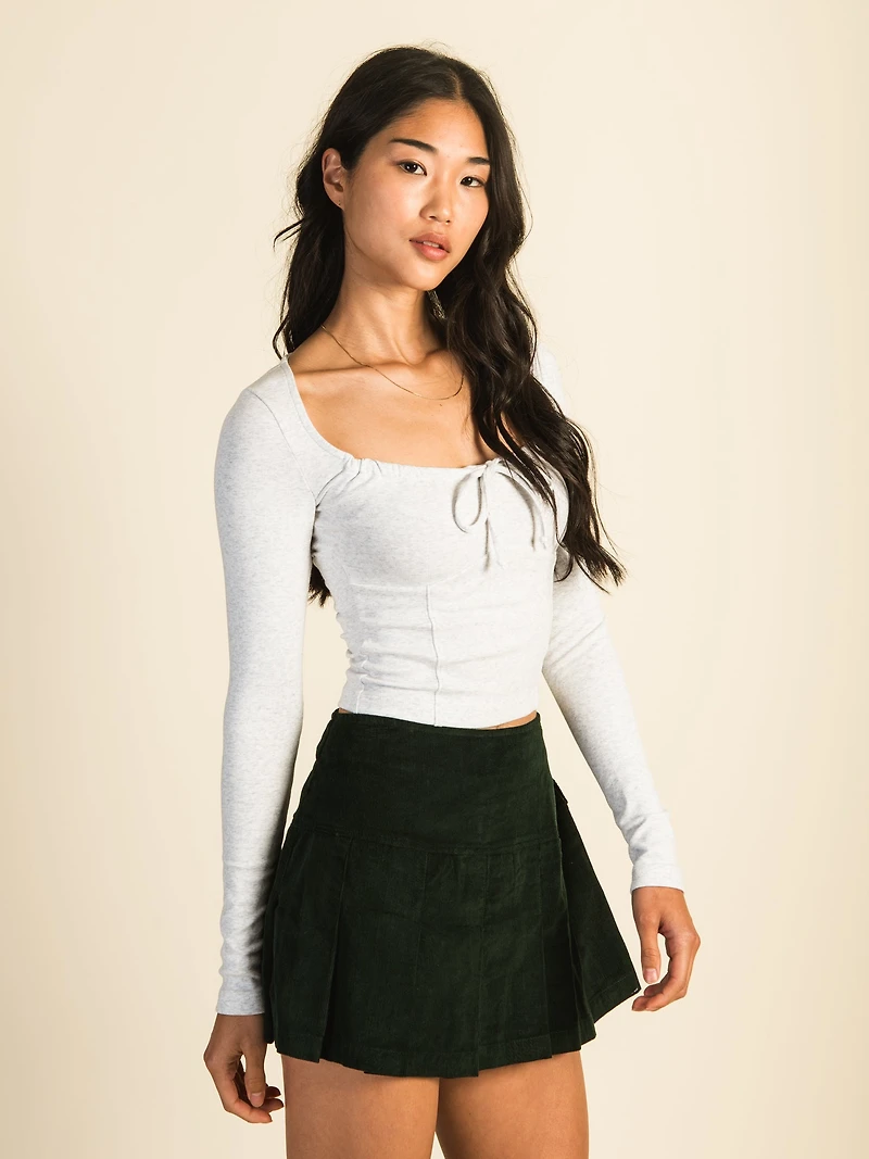 HARLOW MAE LONG SLEEVE MELANGE TEE - HEATHER GREY CLEARANCE