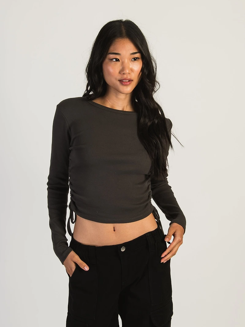 HARLOW RACHEL RUCHED LONG SLEEVE - CHARCOAL CLEARANCE