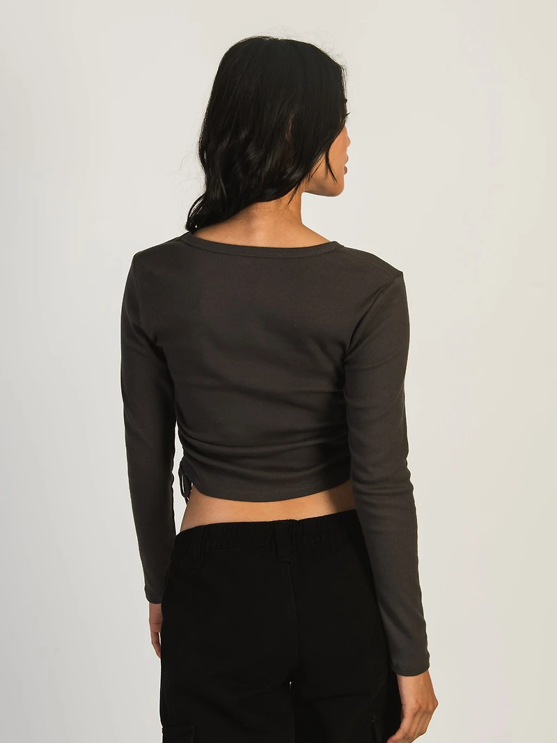 HARLOW RACHEL RUCHED LONG SLEEVE - CHARCOAL CLEARANCE
