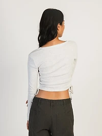 HARLOW RACHEL MELANGE RUCHED LONG SLEEVE - CLOUD CLEARANCE