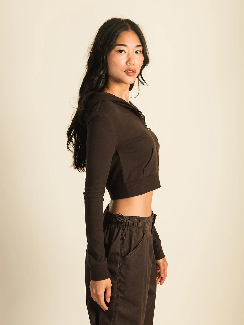 HARLOW ELLIE RIBBED ZIP UP - CHOCOLATE CLEARANCE