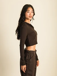 HARLOW ELLIE RIBBED ZIP UP - CHOCOLATE CLEARANCE