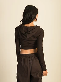 HARLOW ELLIE RIBBED ZIP UP - CHOCOLATE CLEARANCE