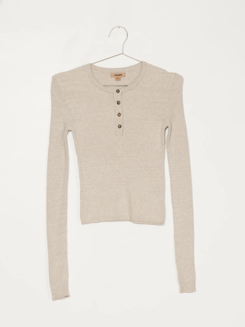 WOMENS CICI HENLEY - OATMEAL CLEARANCE