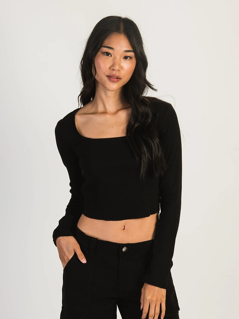 HARLOW SQUARE NECK LONGSLEEVE - BLACK CLEARANCE