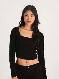 HARLOW SQUARE NECK LONGSLEEVE - BLACK CLEARANCE