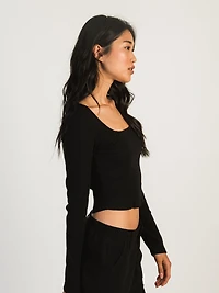 HARLOW SQUARE NECK LONGSLEEVE - BLACK CLEARANCE