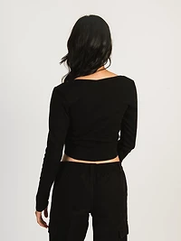 HARLOW SQUARE NECK LONGSLEEVE - BLACK CLEARANCE