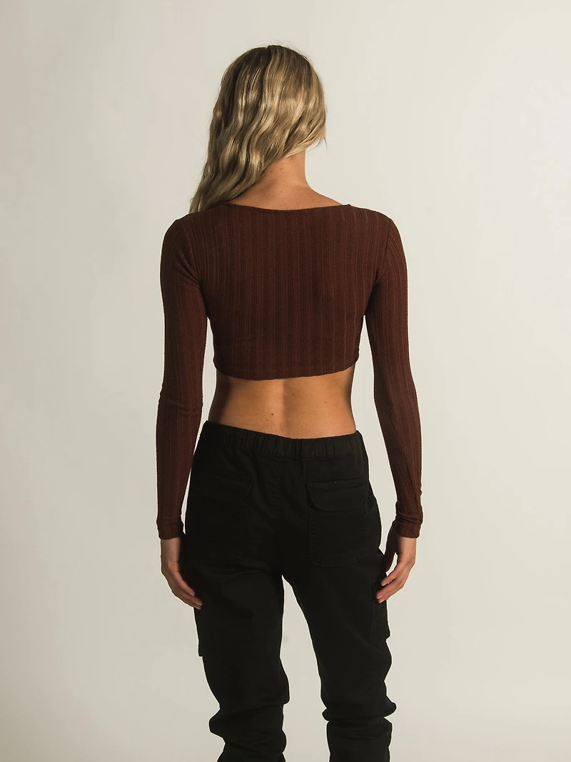 HARLOW POINTELLE LONG SLEEVE CROSSOVER