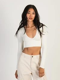 HARLOW TORI VNECK SEAMLESS LONG SLEEVE - CREAM CLEARANCE