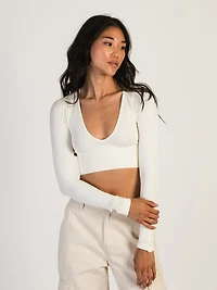 HARLOW TORI VNECK SEAMLESS LONG SLEEVE - CREAM CLEARANCE