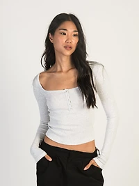 HARLOW DAPHNE LONG SLEEVE MELANGE HENLEY - CLOUD CLEARANCE