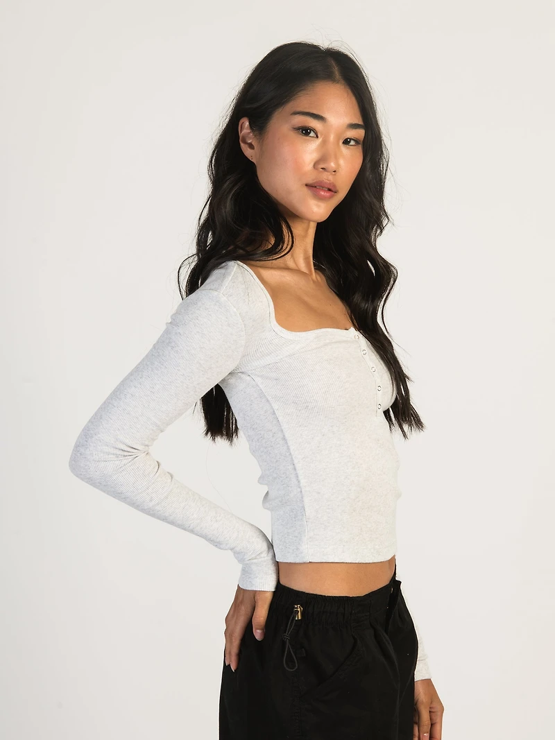 HARLOW DAPHNE LONG SLEEVE MELANGE HENLEY - CLOUD CLEARANCE