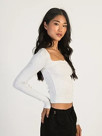 HARLOW DAPHNE LONG SLEEVE MELANGE HENLEY - CLOUD CLEARANCE