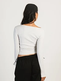 HARLOW DAPHNE LONG SLEEVE MELANGE HENLEY - CLOUD CLEARANCE