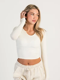 HARLOW HARPER SEAMLESS NOTCH LONG SLEEVE - CREAM CLEARANCE