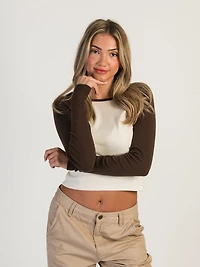 HARLOW BLAIR LONG SLEEVE RAGLAN - CHOCOLATE CLEARANCE