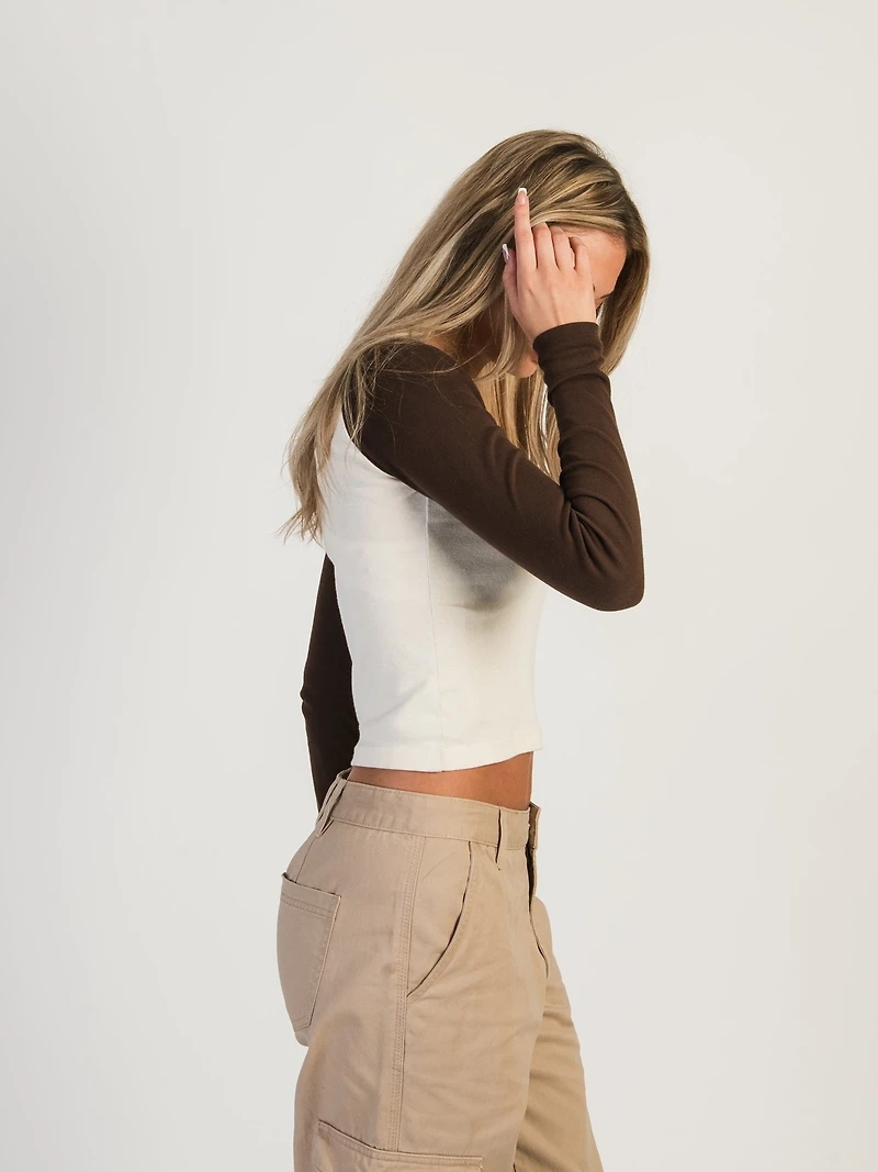 HARLOW BLAIR LONG SLEEVE RAGLAN - CHOCOLATE CLEARANCE