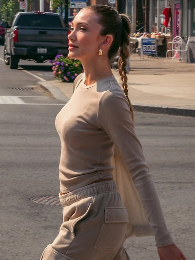 HARLOW RIVER RIBBED LONG SLEEVE - MOCHA CLEARANCE