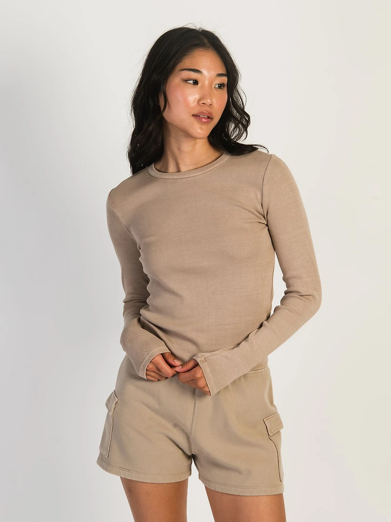 HARLOW RIVER RIBBED LONG SLEEVE - MOCHA CLEARANCE