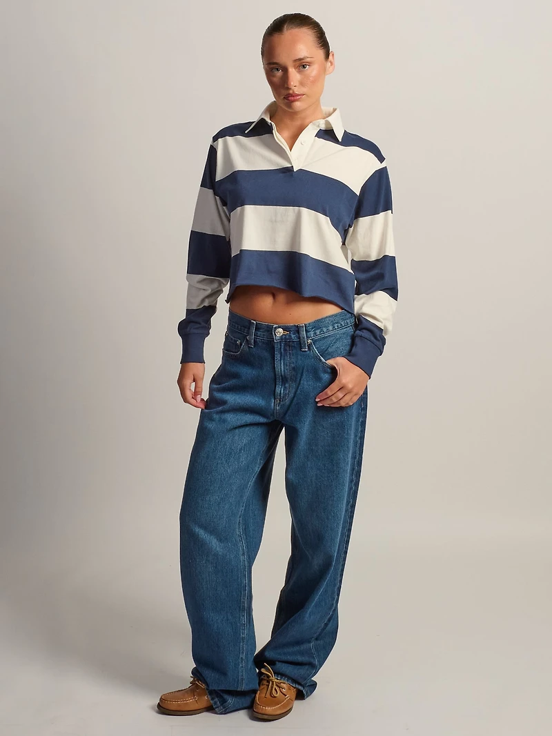 HARLOW RORY CROPPED RUGBY LONG SLEEVE - NAVY/ WHITE