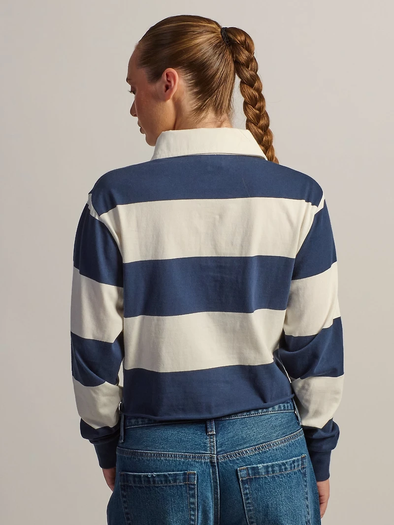 HARLOW RORY CROPPED RUGBY LONG SLEEVE - NAVY/ WHITE