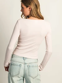 HARLOW DAPHNE LONG SLEEVE HENLEY - PINK
