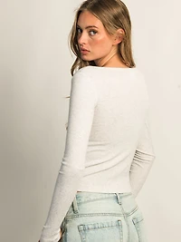 HARLOW DAPHNE LONG SLEEVE HENLEY MELANGE - CLOUD