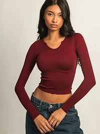 HARLOW HARPER NOTCH LONG SLEEVE - BURGUNDY