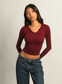 HARLOW HARPER NOTCH LONG SLEEVE - BURGUNDY