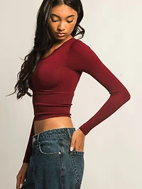 HARLOW HARPER NOTCH LONG SLEEVE - BURGUNDY