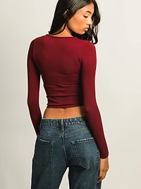 HARLOW HARPER NOTCH LONG SLEEVE - BURGUNDY