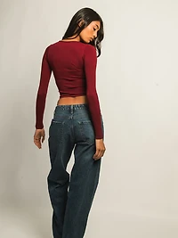 HARLOW HARPER NOTCH LONG SLEEVE - BURGUNDY