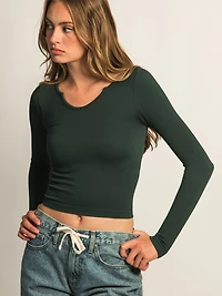 HARLOW HARPER NOTCH LONG SLEEVE TEE - FOREST