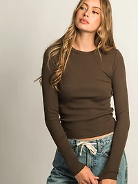 HARLOW ESSENTIAL CREWNECK LONG SLEEVE TEE - CHOCOLATE