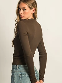 HARLOW ESSENTIAL CREWNECK LONG SLEEVE TEE - CHOCOLATE