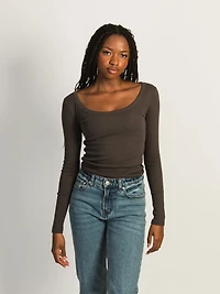 HARLOW ESSENTIAL LONG SLEEVE SCOOPNECK - CHARCOAL