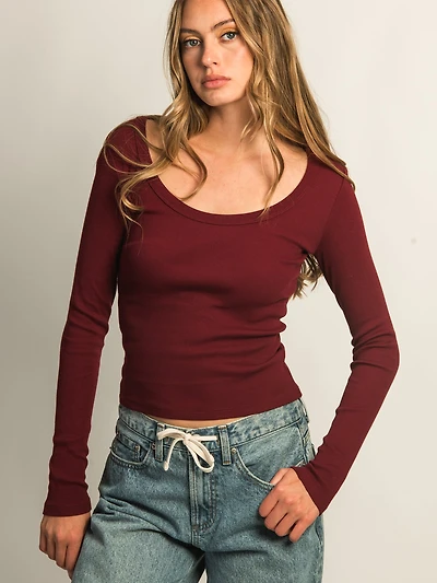 HARLOW ESSENTIAL LONG SLEEVE SCOOP NECK - BURGUNDY