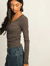 HARLOW ESSENTIAL SCOOP NECK LONGSLEEVE - CHARCOAL