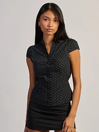 HARLOW MARGO BUTTON UP SHIRT - BLACK/WHITE