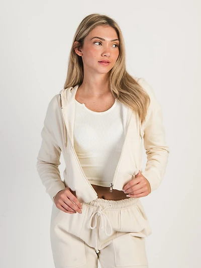HARLOW JOSIE ZIP UP HOODIE - CREAM CLEARANCE