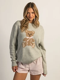 HARLOW KNIT TEDDY CREWNECK SWEATER - CLOUD